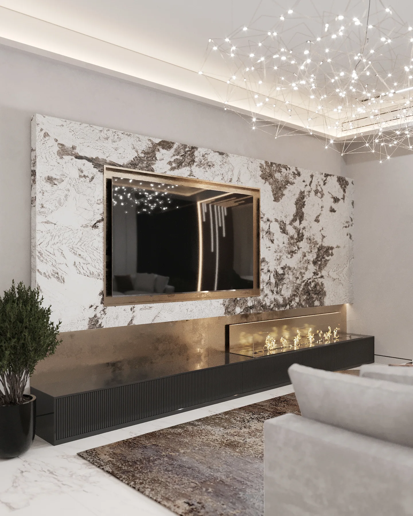 3D-визуализация ТВ-зоны квартиры 114 м²